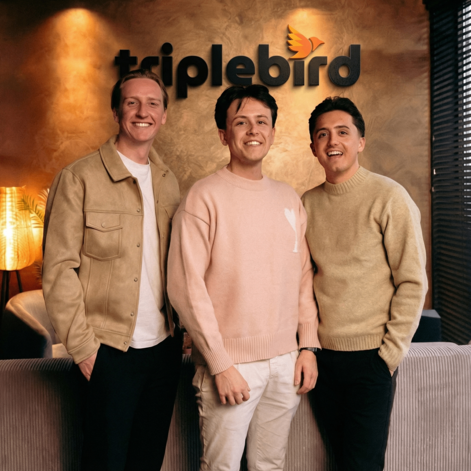 Floris, Loy en Sem, het team van Triplebird, voor het Triplebird-logo